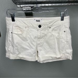 Paige White Denim Distressed Raw Cuffed Hem Jean Shorts Size 28